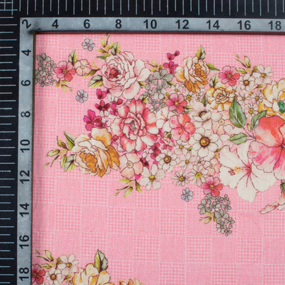 Taffy Pink And Peach Floral  Pattern Digital Print Cotton Cambric Fabric