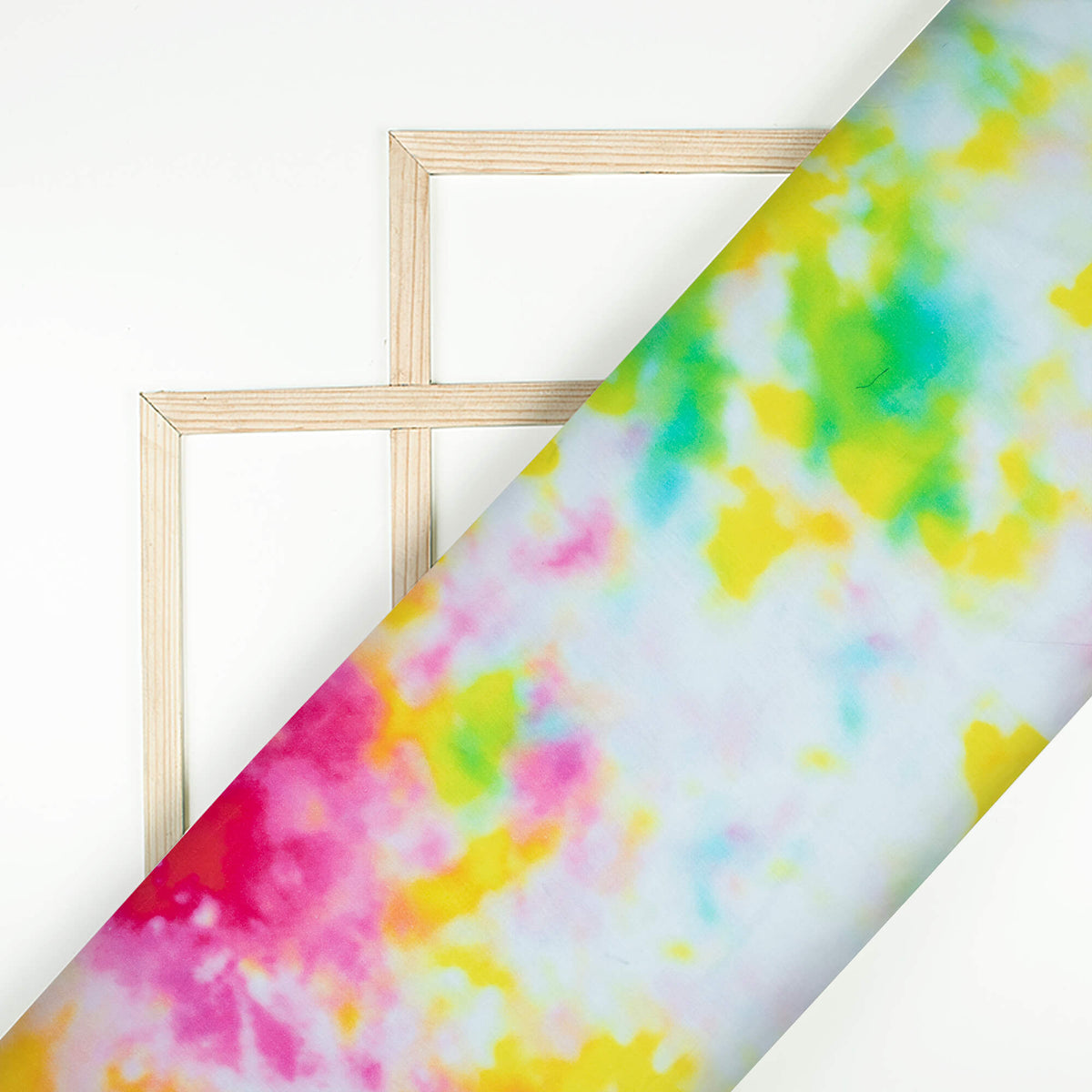 White And Pear Green Tye And Dye Pattern Digital Print Cotton Cambric Fabric