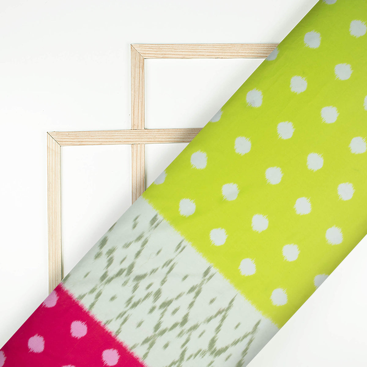 Lime Green And Dark Pink Daman Pattern Digital Print Cotton Cambric Fabric