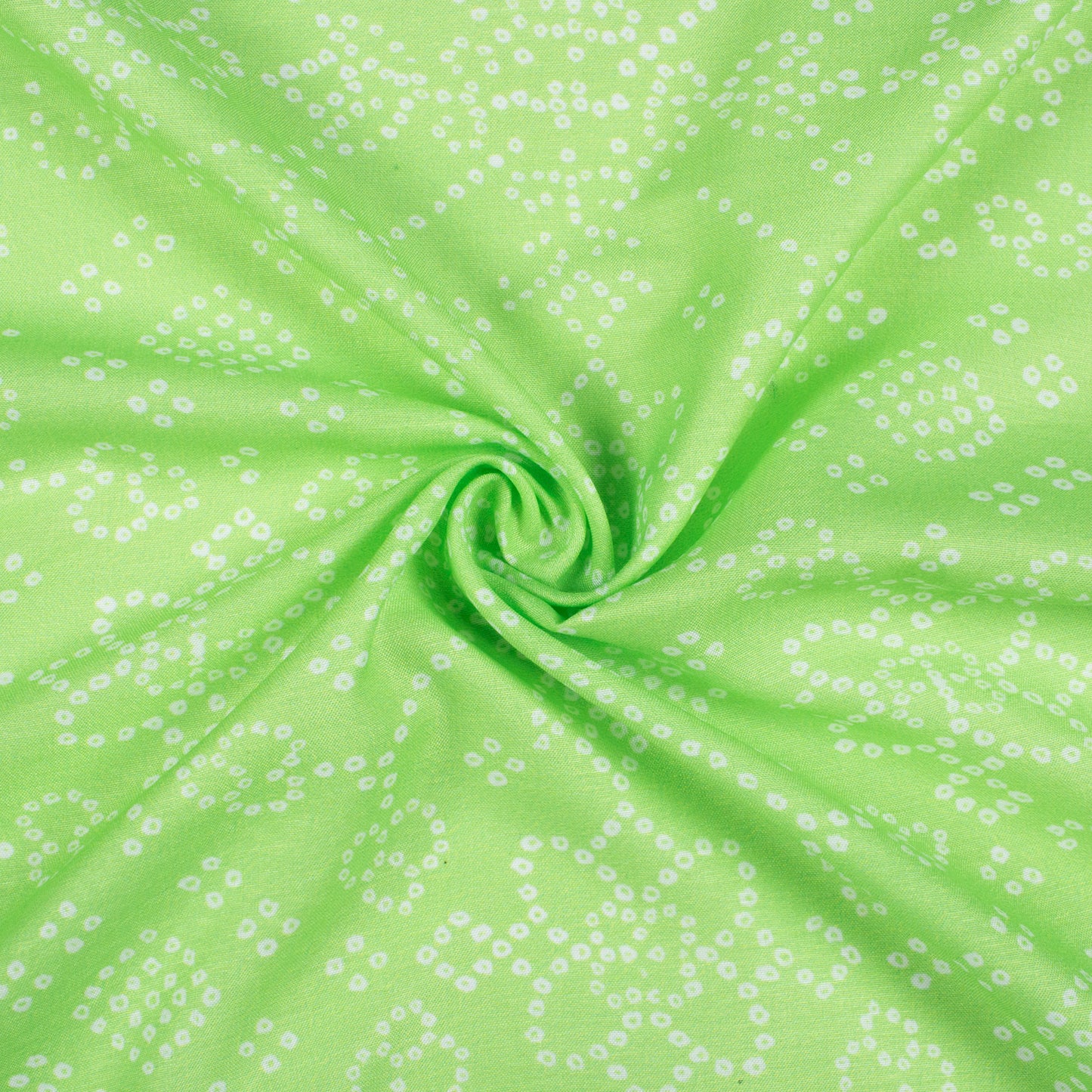 Lime Green And White Bandhani Pattern Digital Print Muslin Fabric