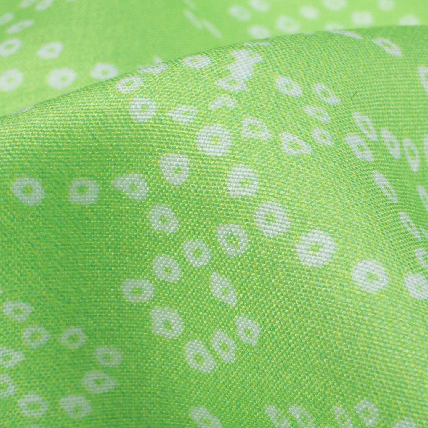 Lime Green And White Bandhani Pattern Digital Print Muslin Fabric