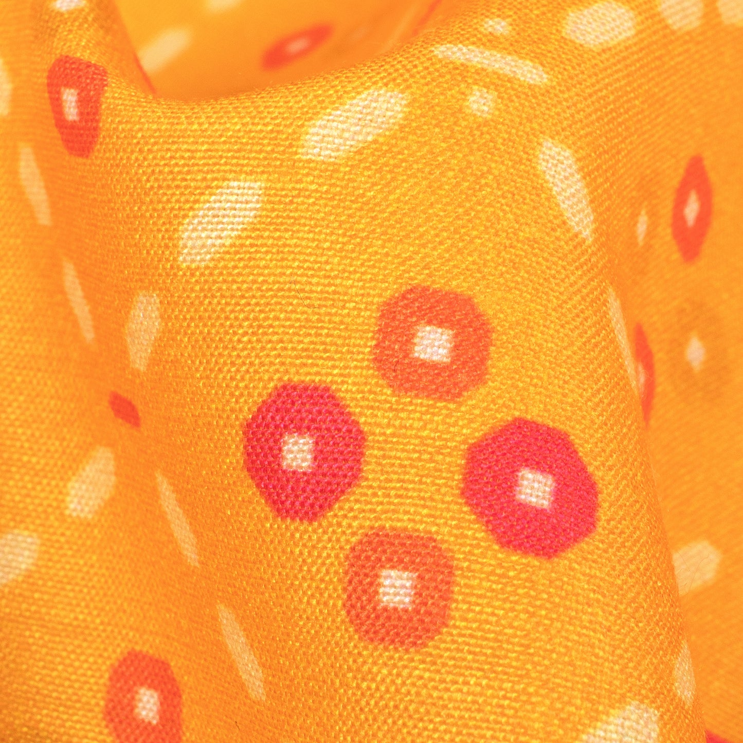 Fire Yellow And Deep Pink Bandhani Pattern Digital Print Muslin Fabric