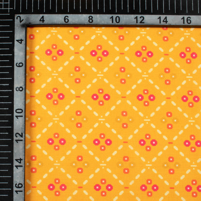 Fire Yellow And Deep Pink Bandhanii Pattern Digital Print Muslin Fabric