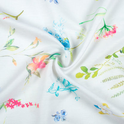 White And Taffy Pink Floral Pattern Digital Print Muslin Fabric