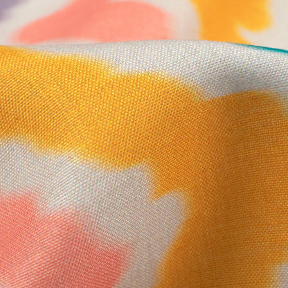 Salmon Pink And Mustard Yellow Chevron Pattern Digital Print Muslin Fabric