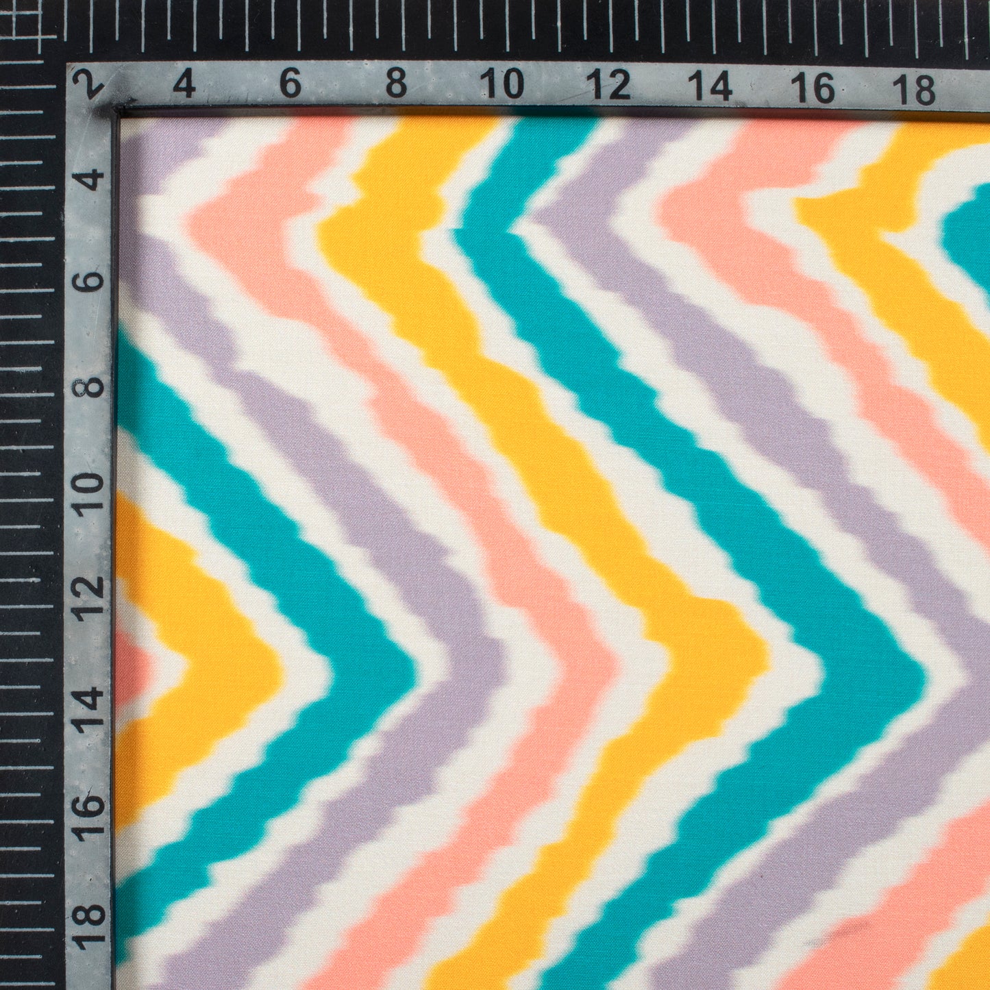Salmon Pink And Mustard Yellow Chevron Pattern Digital Print Muslin Fabric
