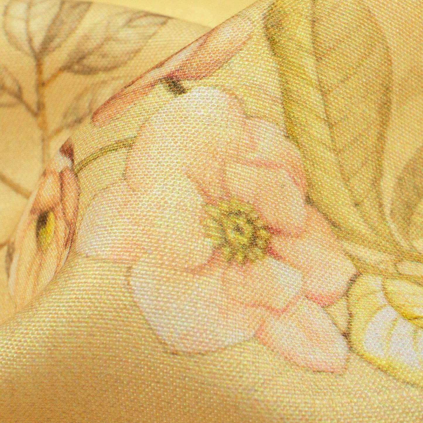 Pale Yellow And Peach Floral Pattern Digital Print Muslin Fabric