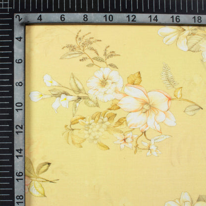 Pale Yellow And Peach Floral Pattern Digital Print Muslin Fabric