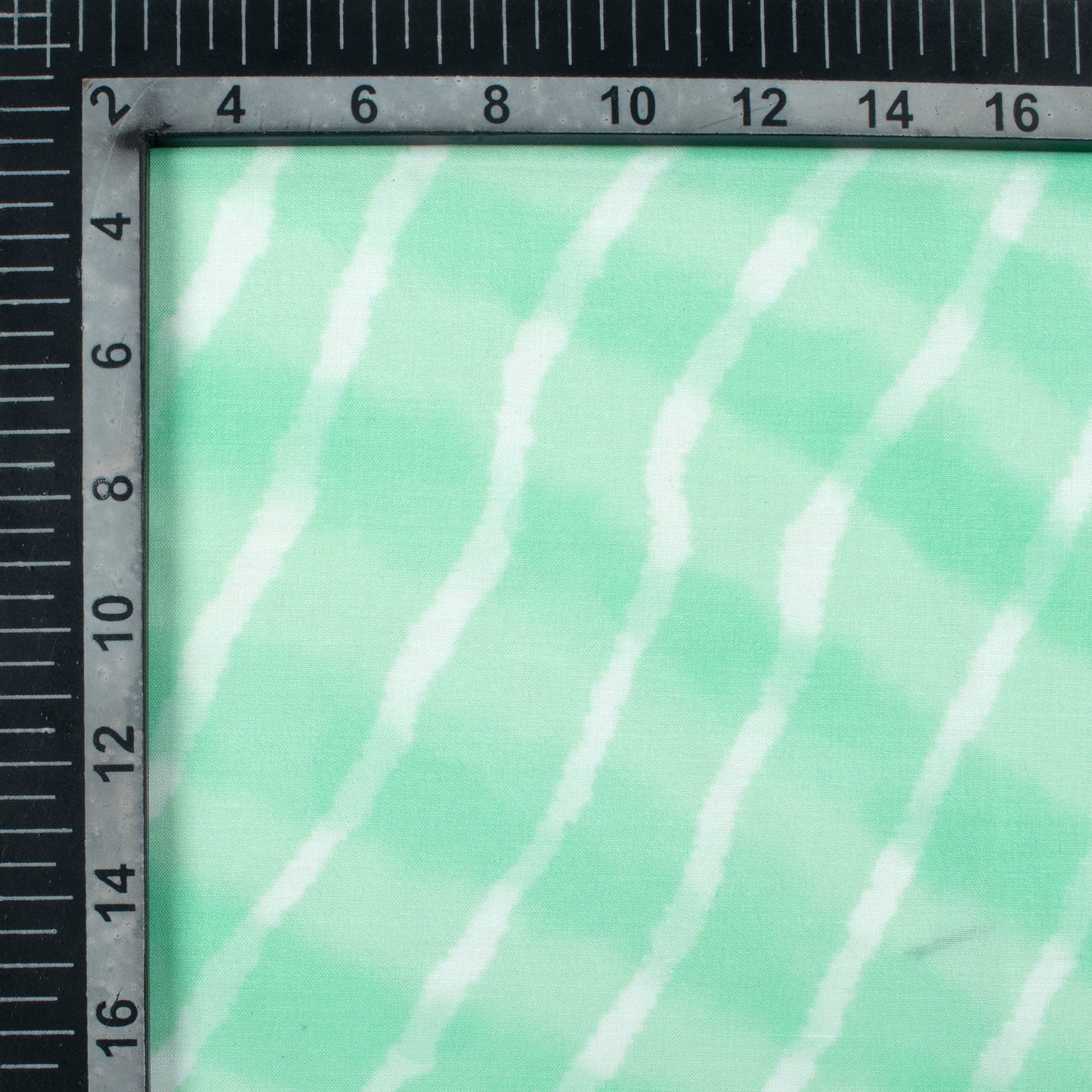Mint Green And White Leheriya Pattern Digital Print Muslin Fabric