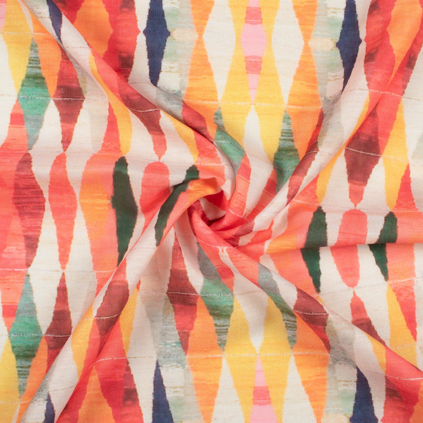 Indian Red And Yellow Geometric Pattern Digital Print Muslin Fabric