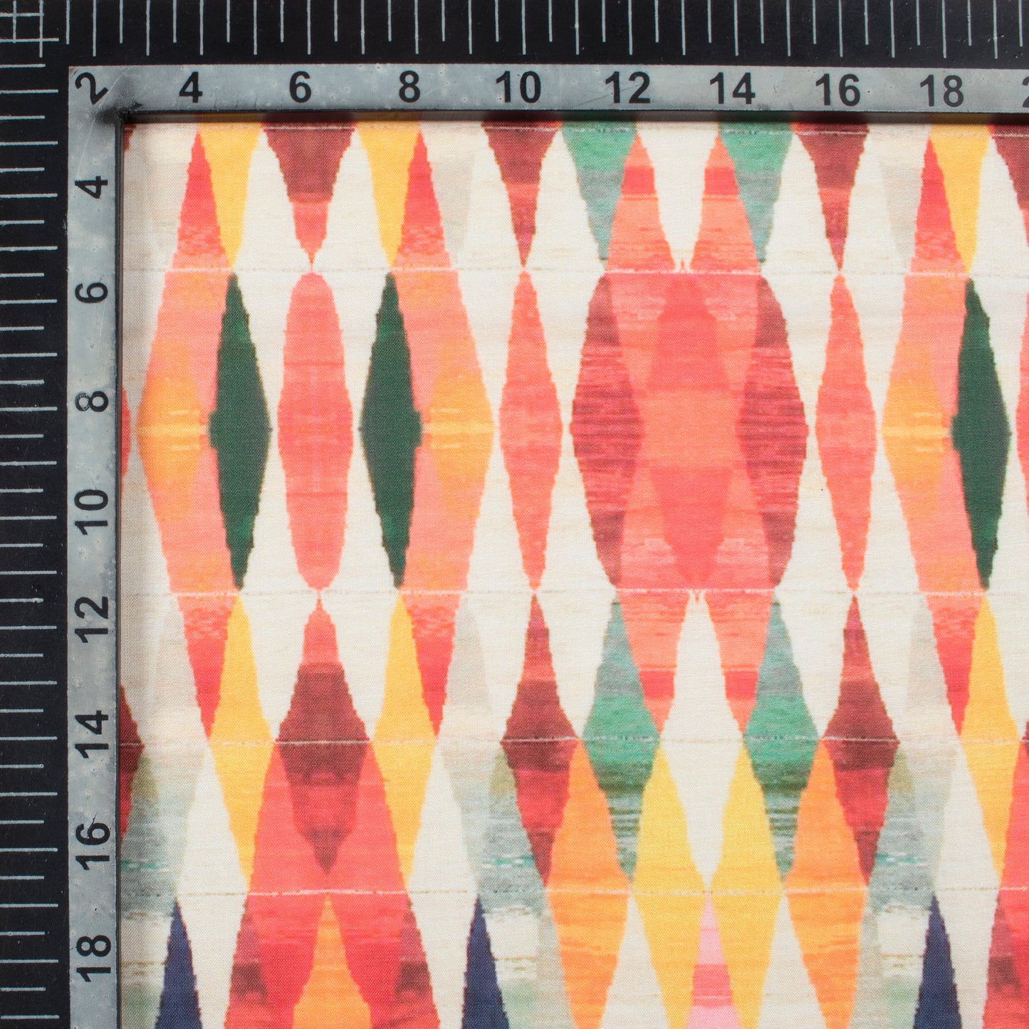 Indian Red And Yellow Geometric Pattern Digital Print Muslin Fabric
