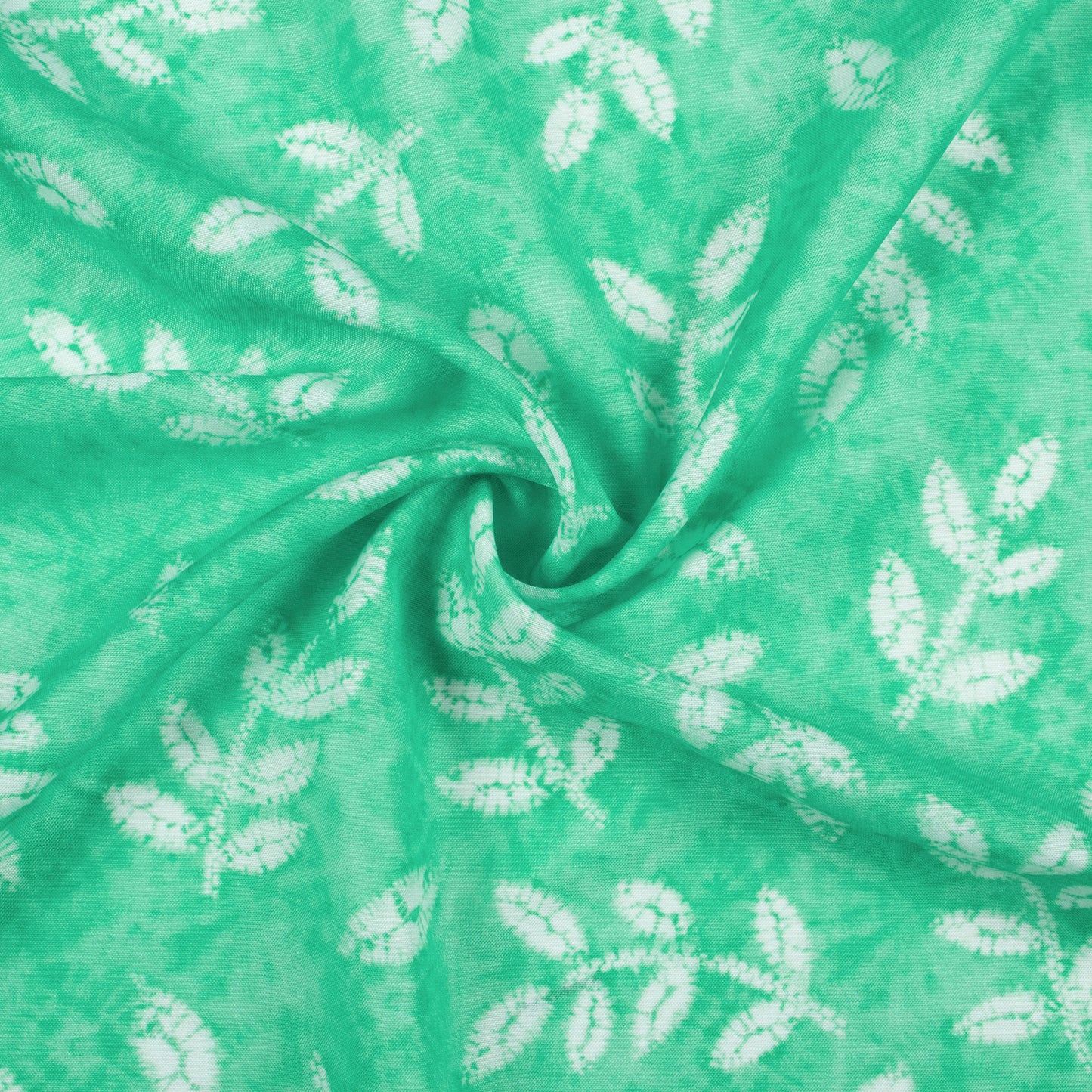 Seafoam Green And White Leaf Pattern Digital Print Muslin Fabric