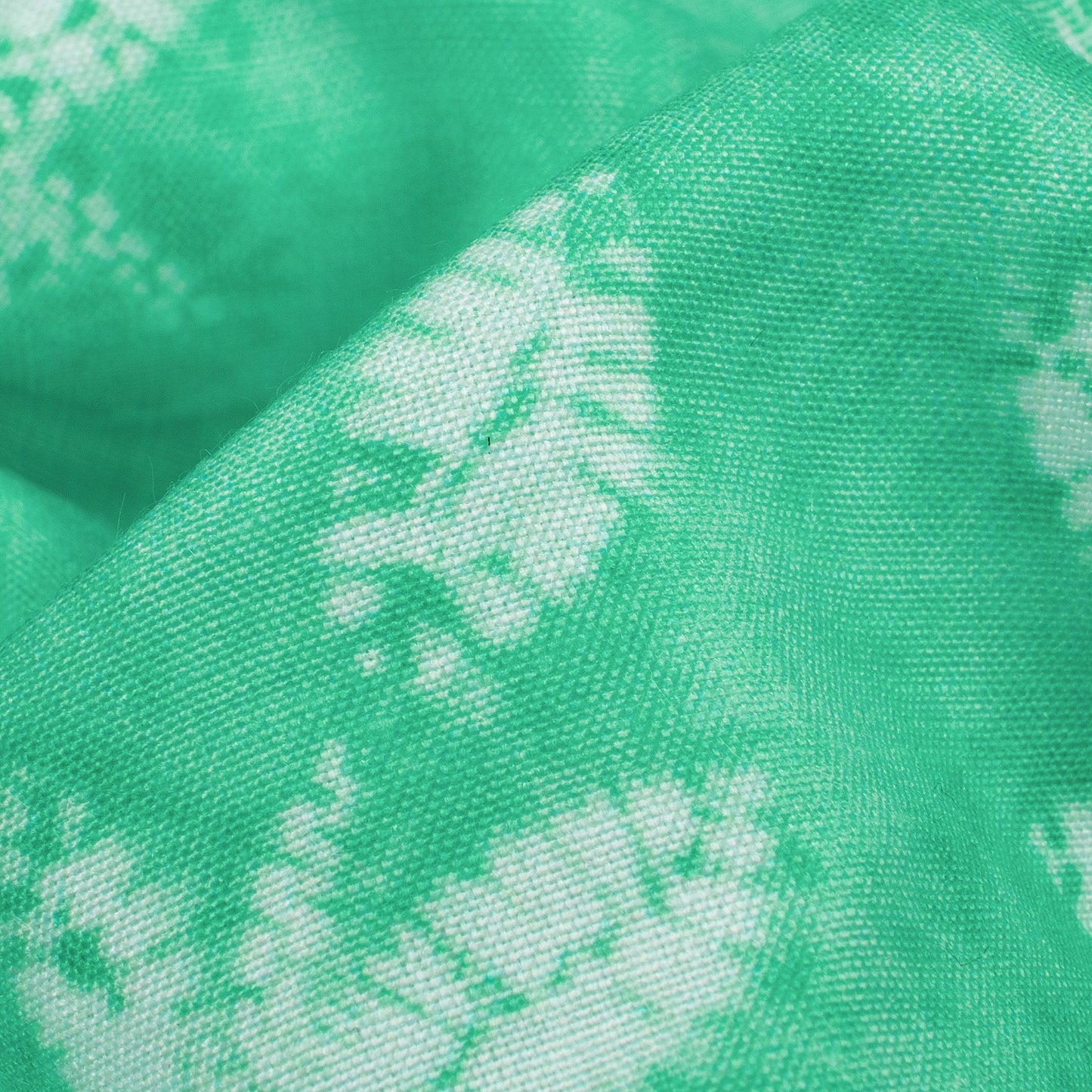 Seafoam Green And White Leaf Pattern Digital Print Muslin Fabric