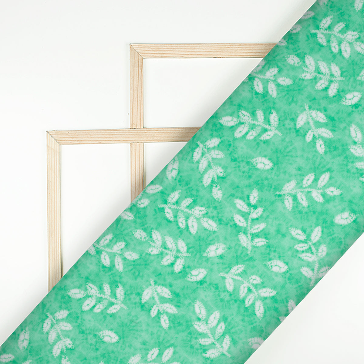 Seafoam Green And White Leaf Pattern Digital Print Muslin Fabric