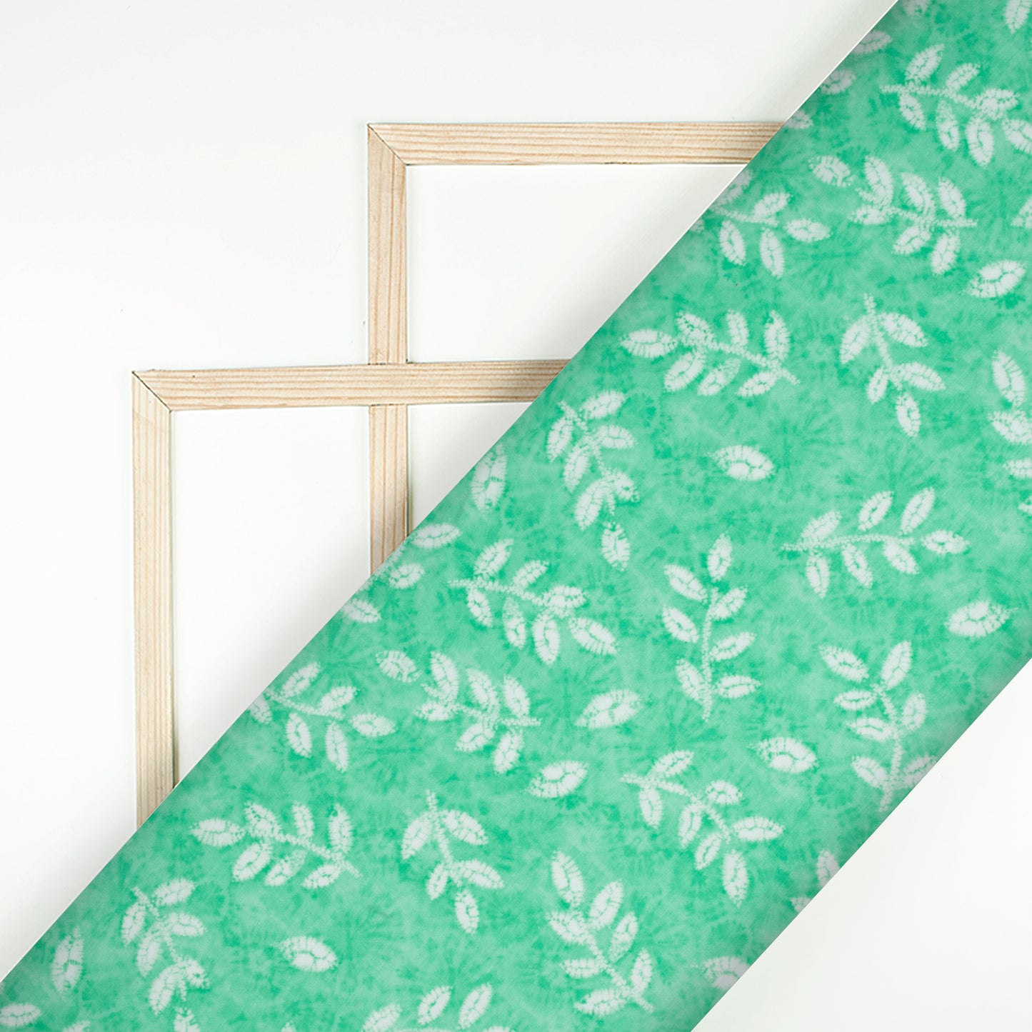 Seafoam Green And White Leaf Pattern Digital Print Muslin Fabric