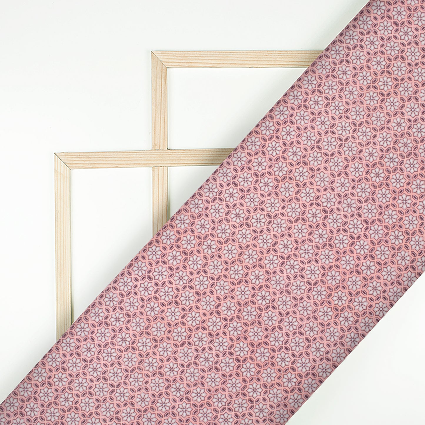 Baby Pink And Dark Brown Traditional Pattern Digital Print Muslin Fabric