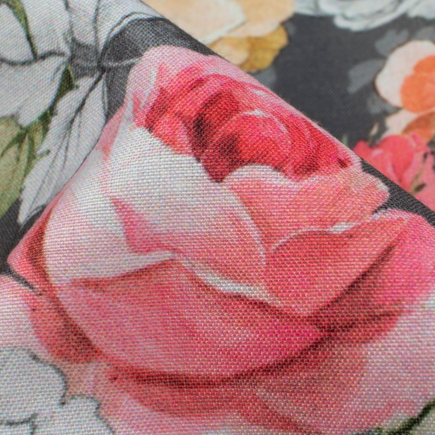 Shark Grey And Pink Floral Pattern Digital Print Muslin Fabric