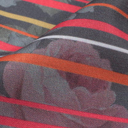 Magenta Pink And Grey Stripes Pattern Digital Print Muslin Fabric