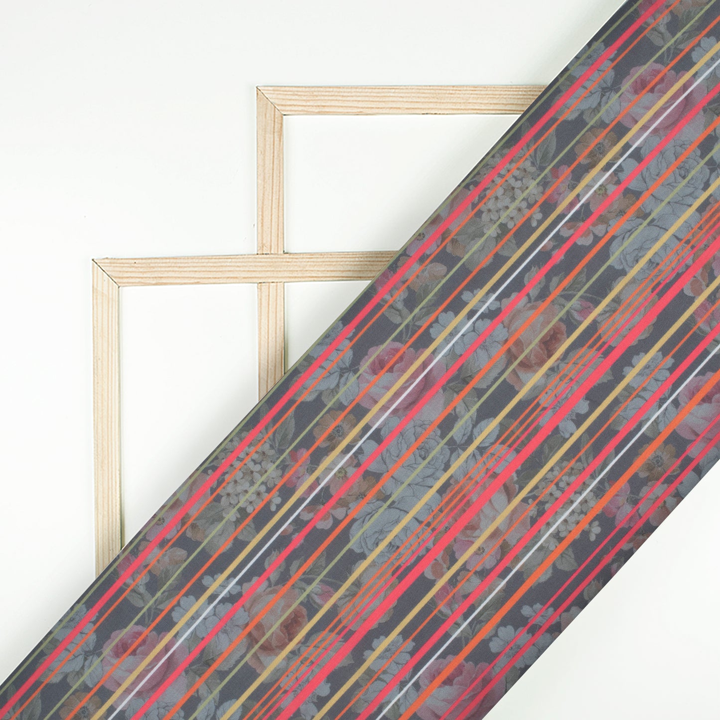 Magenta Pink And Grey Stripes Pattern Digital Print Muslin Fabric