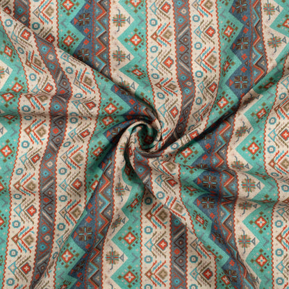 Tiffany Blue And Cream Traditional Pattern Digital Print Muslin Fabric