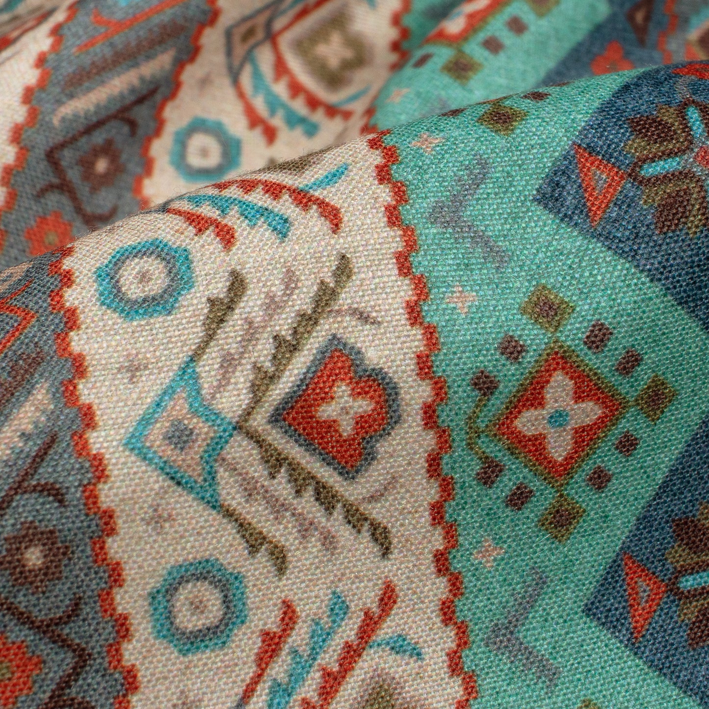 Tiffany Blue And Cream Traditional Pattern Digital Print Muslin Fabric