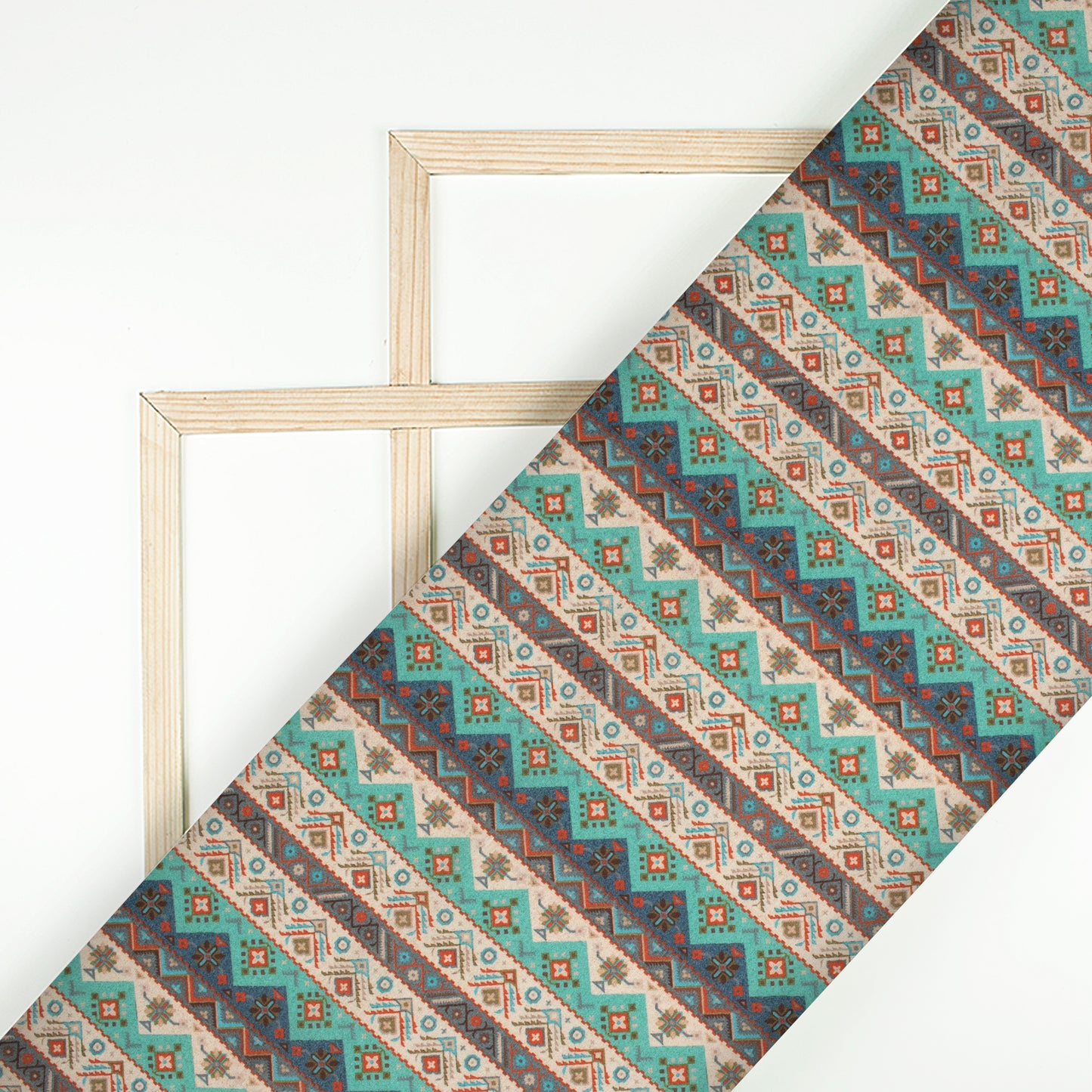 Tiffany Blue And Cream Traditional Pattern Digital Print Muslin Fabric