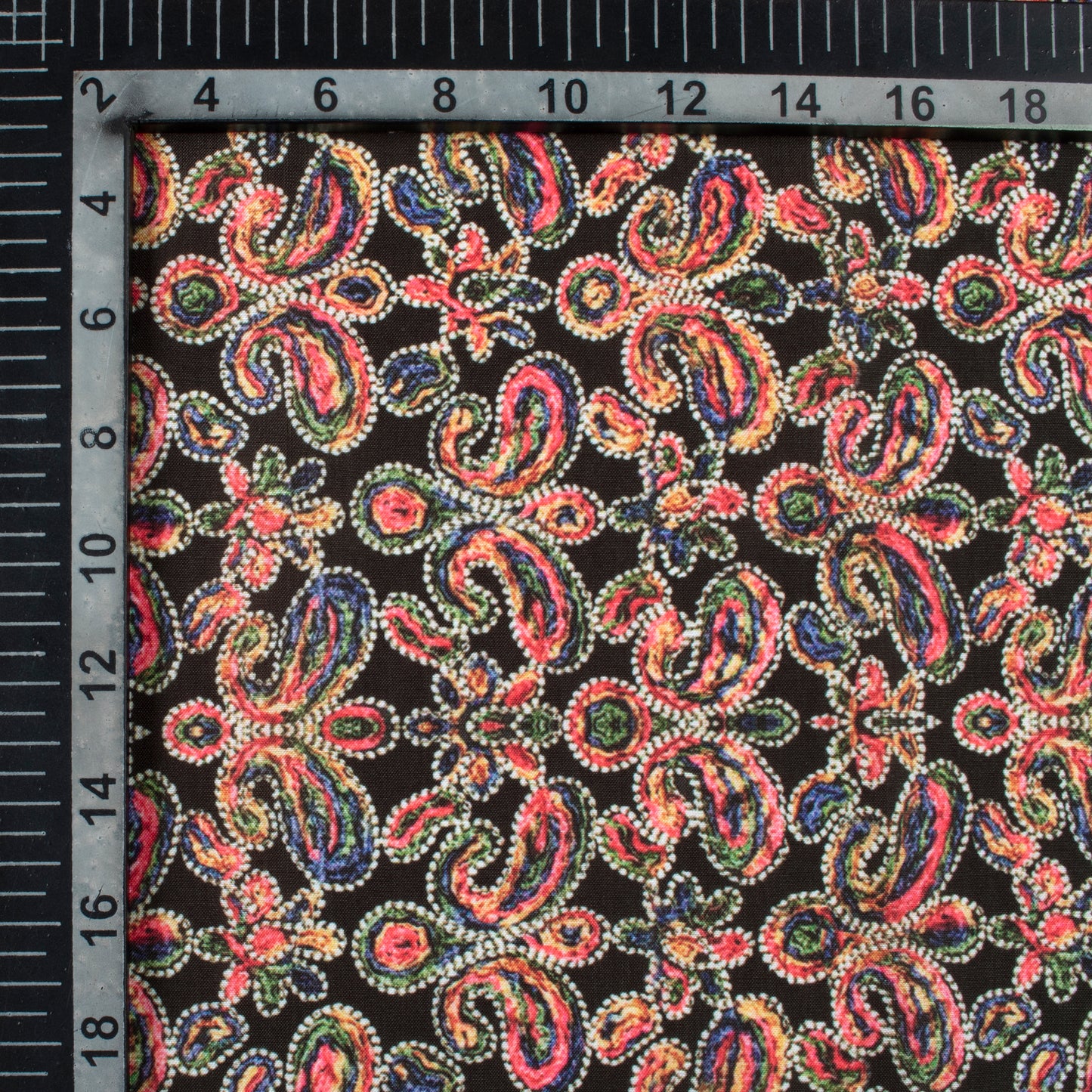 Black And Pink Paisley Pattern Digital Print Muslin Fabric