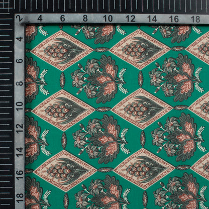 Forest Green And Blood Red Floral Pattern Digital Print Muslin Fabric