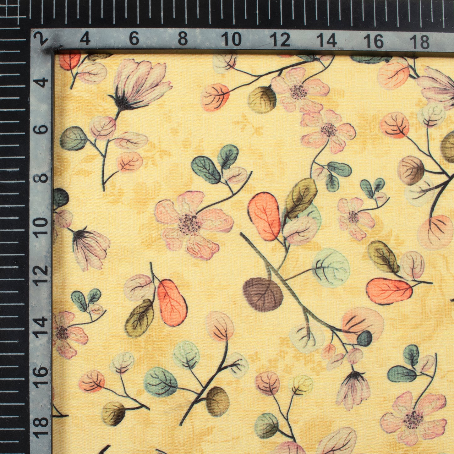 Laguna Yellow And Green Floral Pattern Digital Print Muslin Fabric