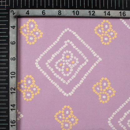Mauve Purple And Yellow Bandhanii Pattern Digital Print Muslin Fabric