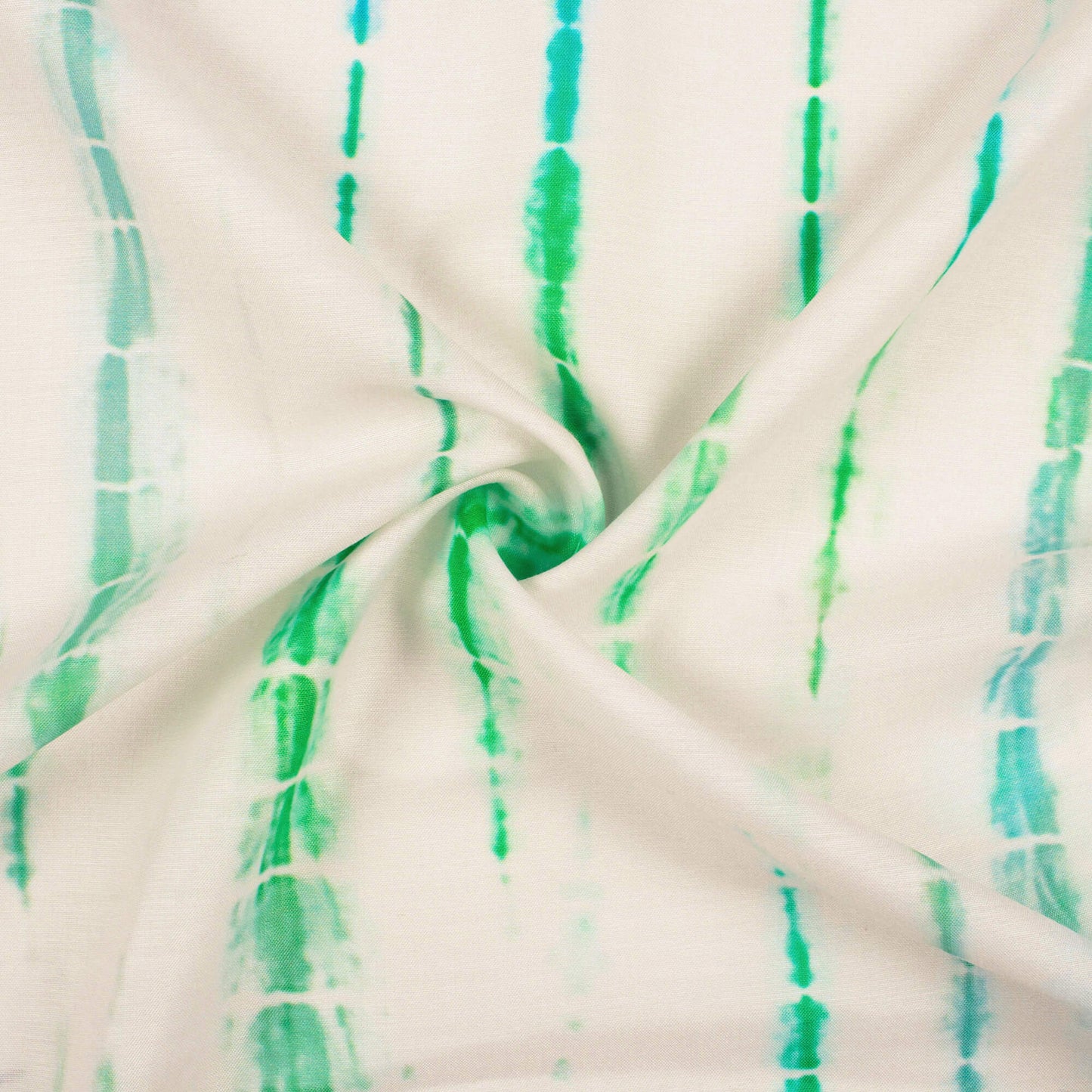 White And Green Shibori Pattern Digital Print Muslin Fabric