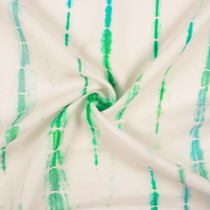 White And Green Shiiborii Pattern Digital Print Muslin Fabric