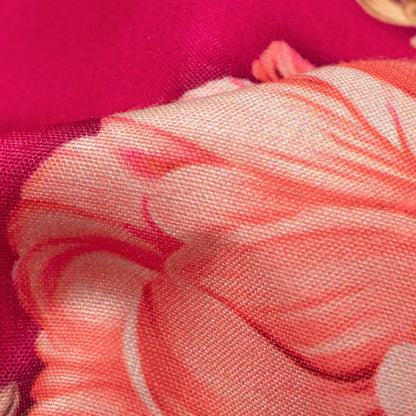 Magenta Pink And Peach Floral Pattern Digital Print Muslin Fabric