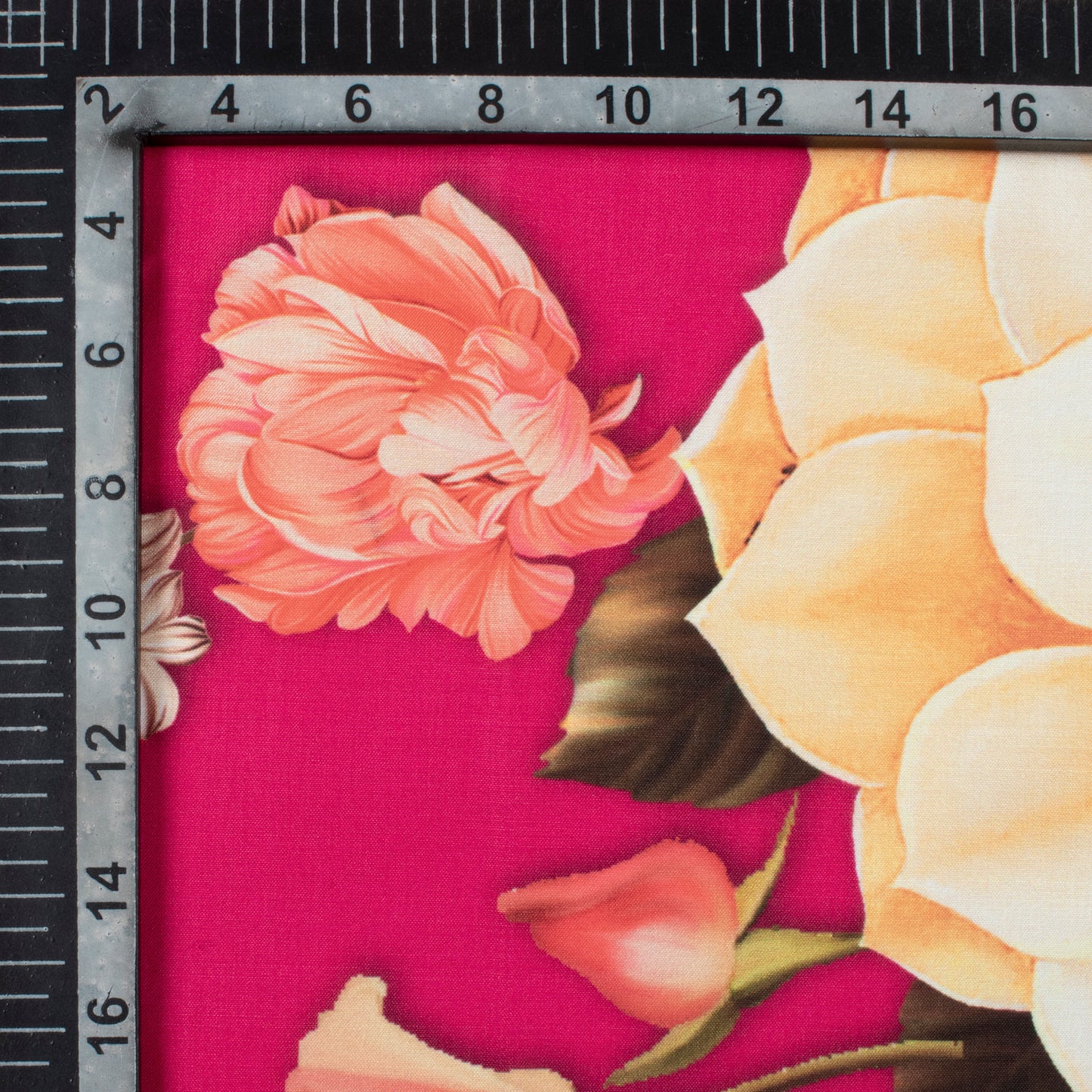 Magenta Pink And Peach Floral Pattern Digital Print Muslin Fabric