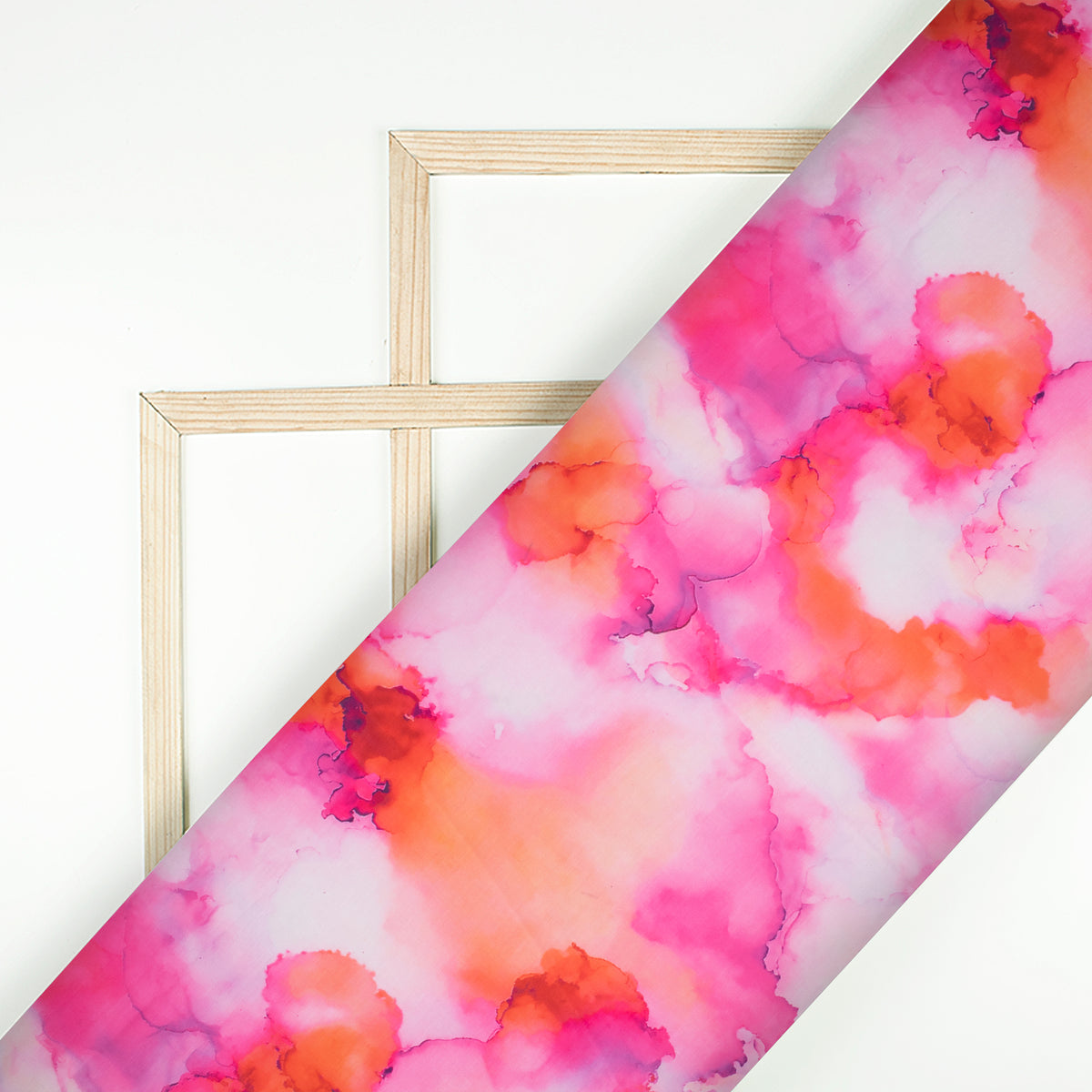 Rose Pink And Orange Marble Pattern Digital Print Muslin Fabric