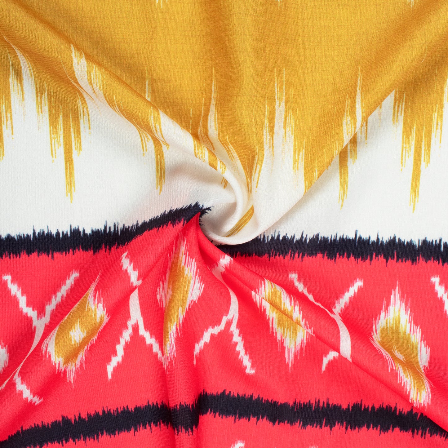 Dijon Yellow And Persian Red Daman Pattern Digital Print Muslin Fabric