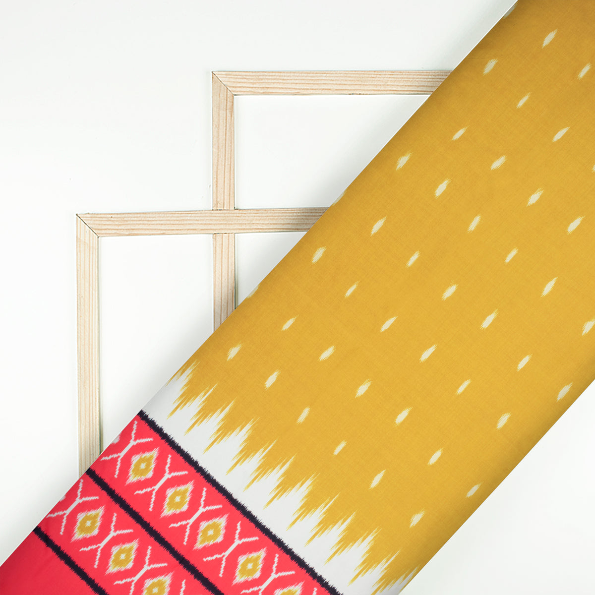 Dijon Yellow And Persian Red Daman Pattern Digital Print Muslin Fabric