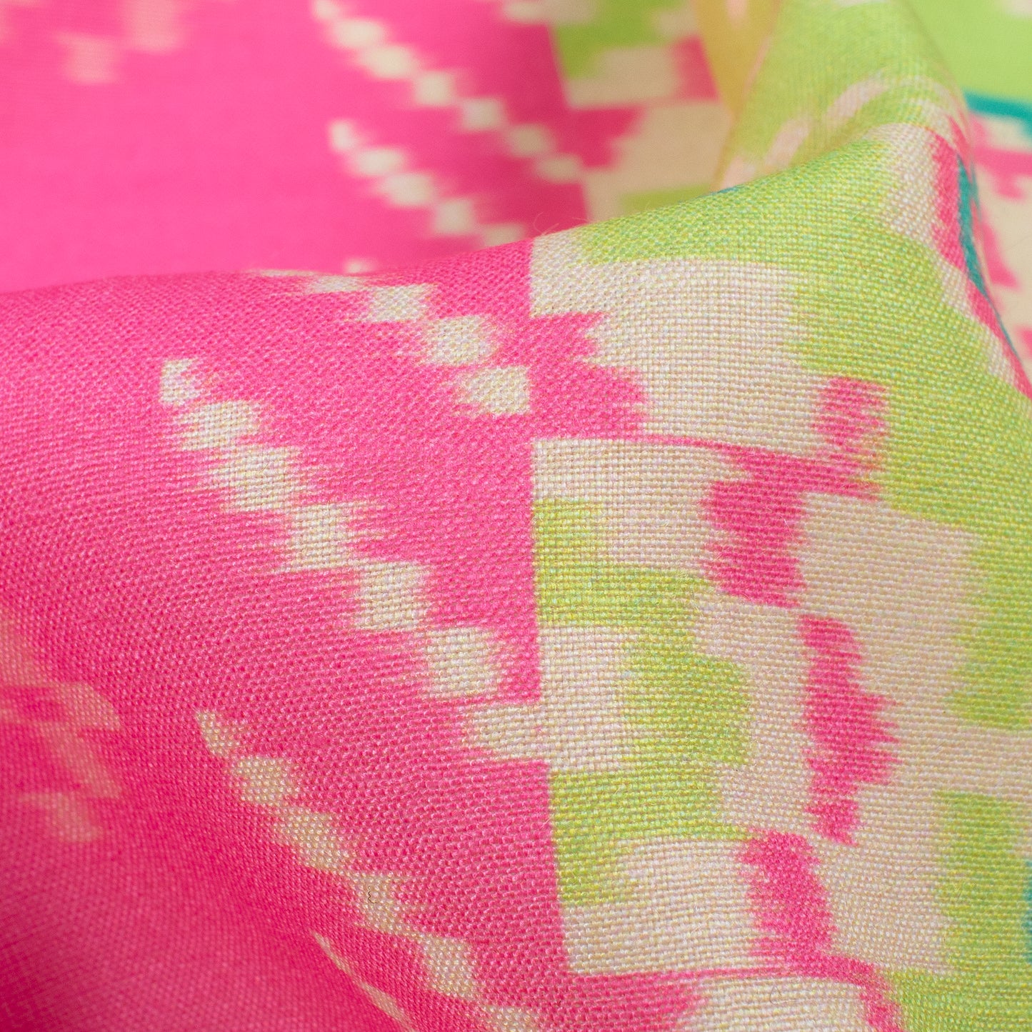 Creamy Pink And Lime Green Daman Pattern Digital Print Muslin Fabric