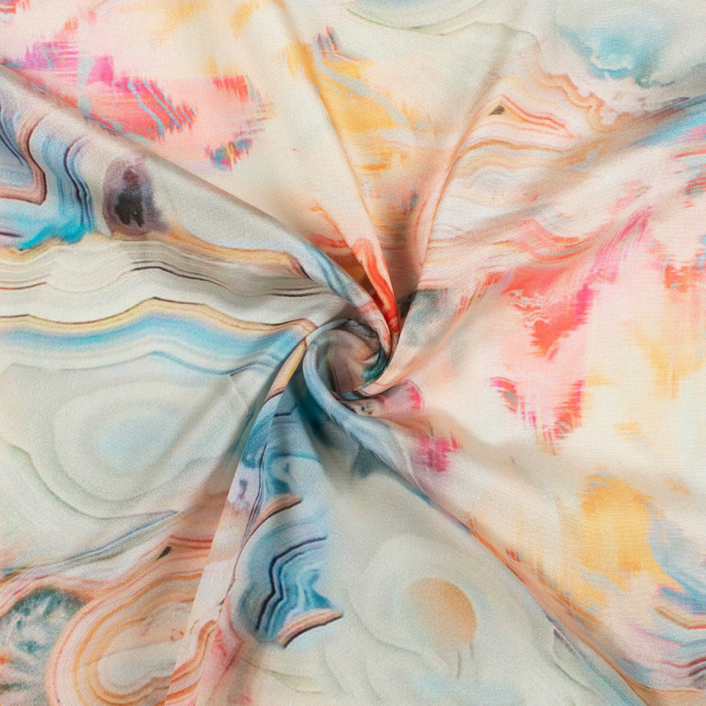 Cream And Taffy Pink Abstract Pattern Digital Print Crepe Silk Fabric
