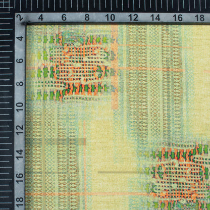 Moss Green And Orange Traditional Pattern Digital Print Crepe Silk Fabric