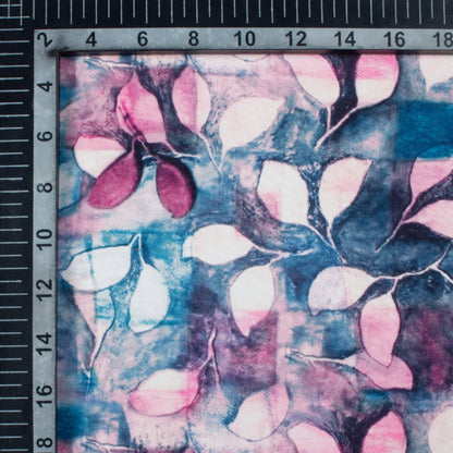 Pearly Purple And Prussian Blue Leaf Pattern Digital Print Crepe Silk Fabric
