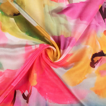 Bubble Gum Pink And Orange Abstract Pattern Digital Print Crepe Silk Fabric