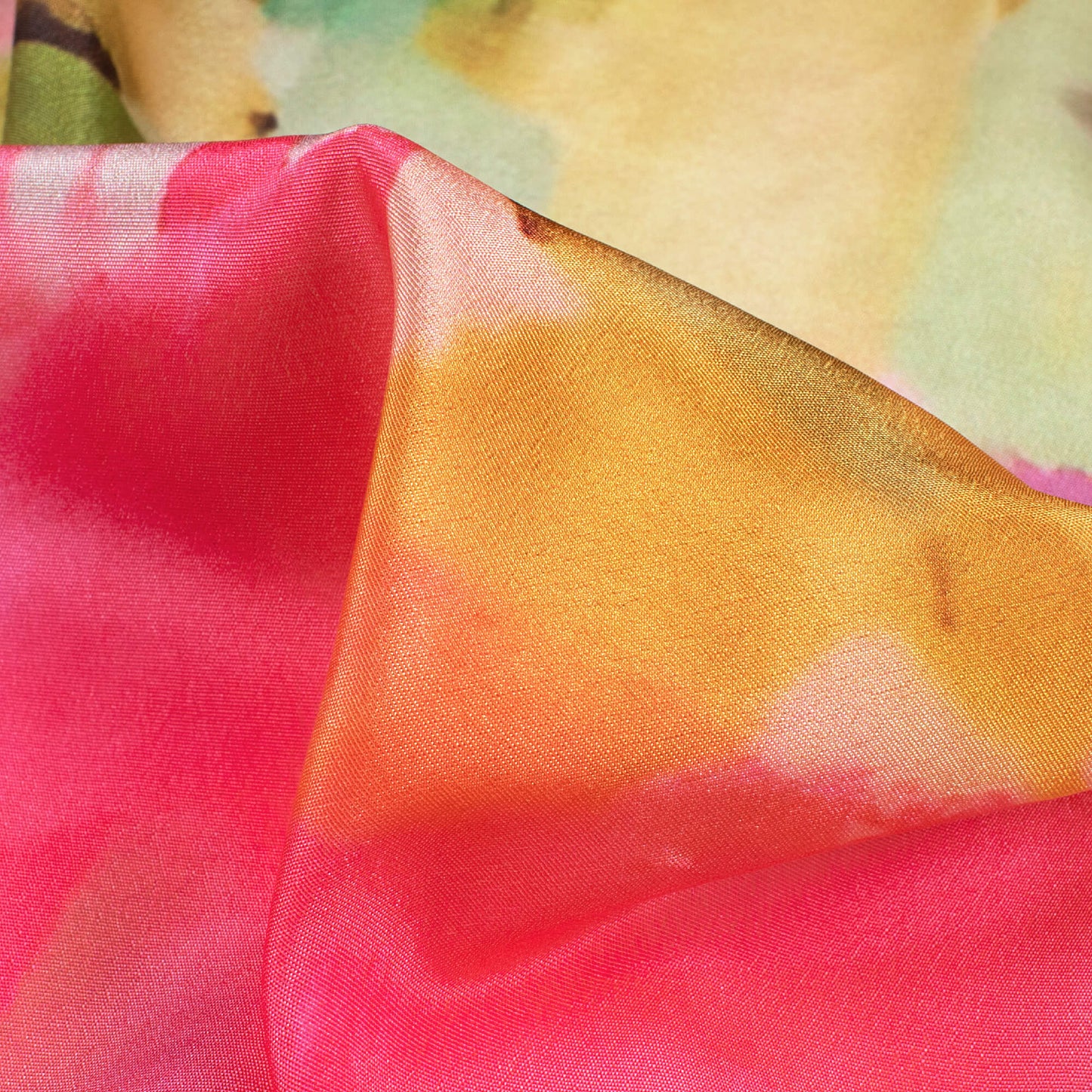 Bubble Gum Pink And Orange Abstract Pattern Digital Print Crepe Silk Fabric