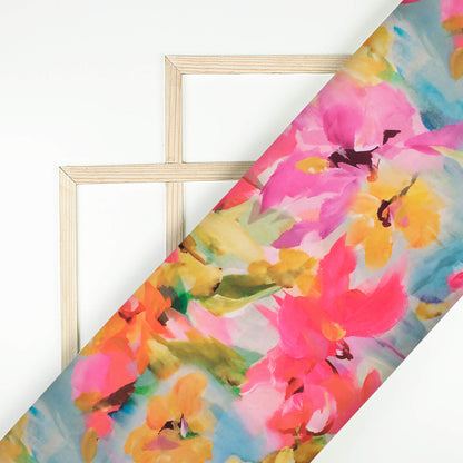 Bubble Gum Pink And Orange Abstract Pattern Digital Print Crepe Silk Fabric