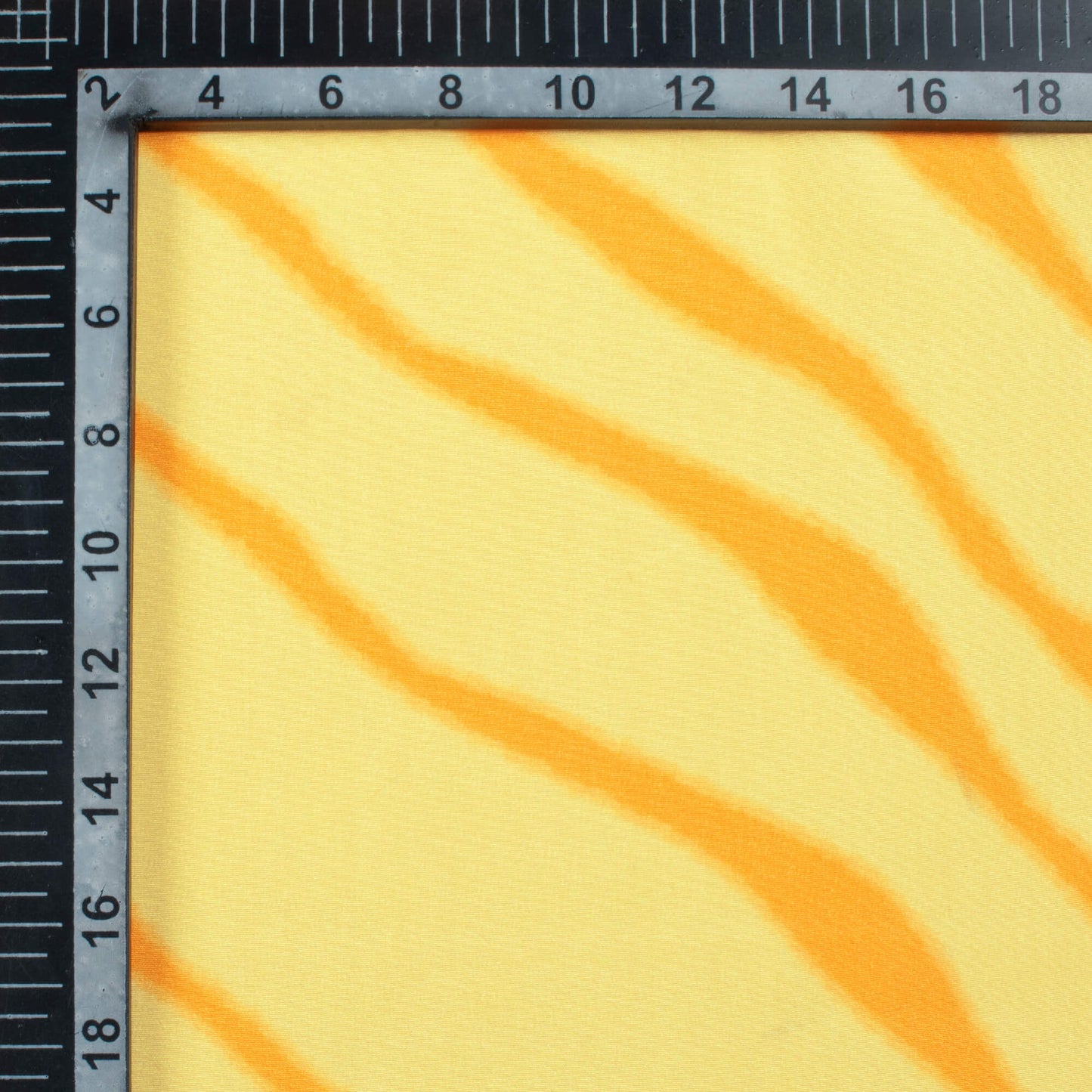 Bumblebee Yellow And Ochre Orange Leheriya Pattern Digital Print Crepe Silk Fabric