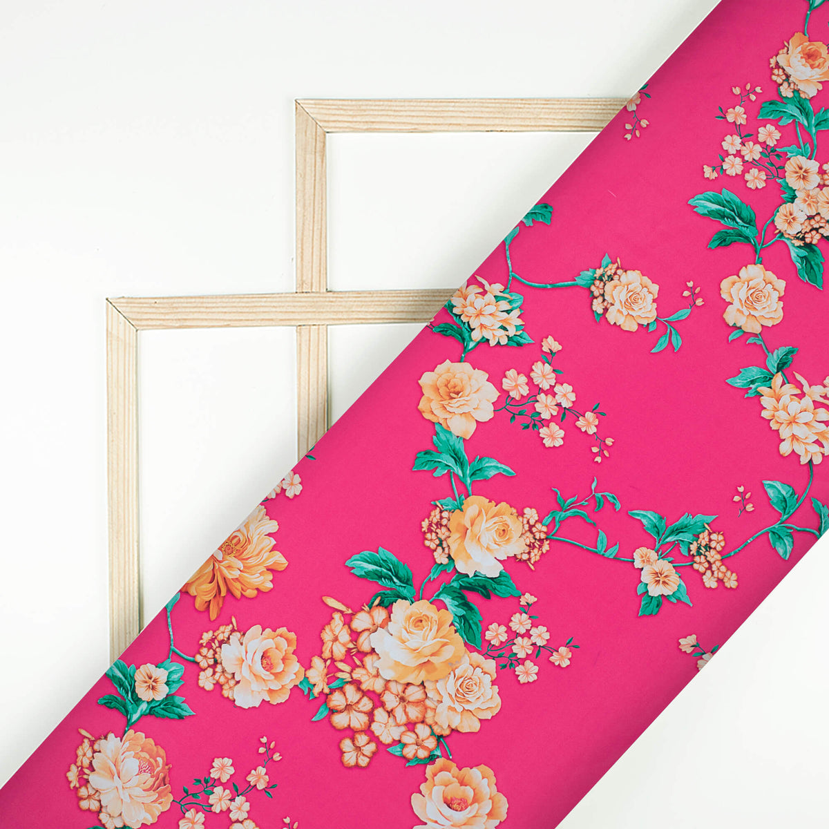 Hot Pink And Pastel Orange Floral Pattern Digital Print Crepe Silk Fabric