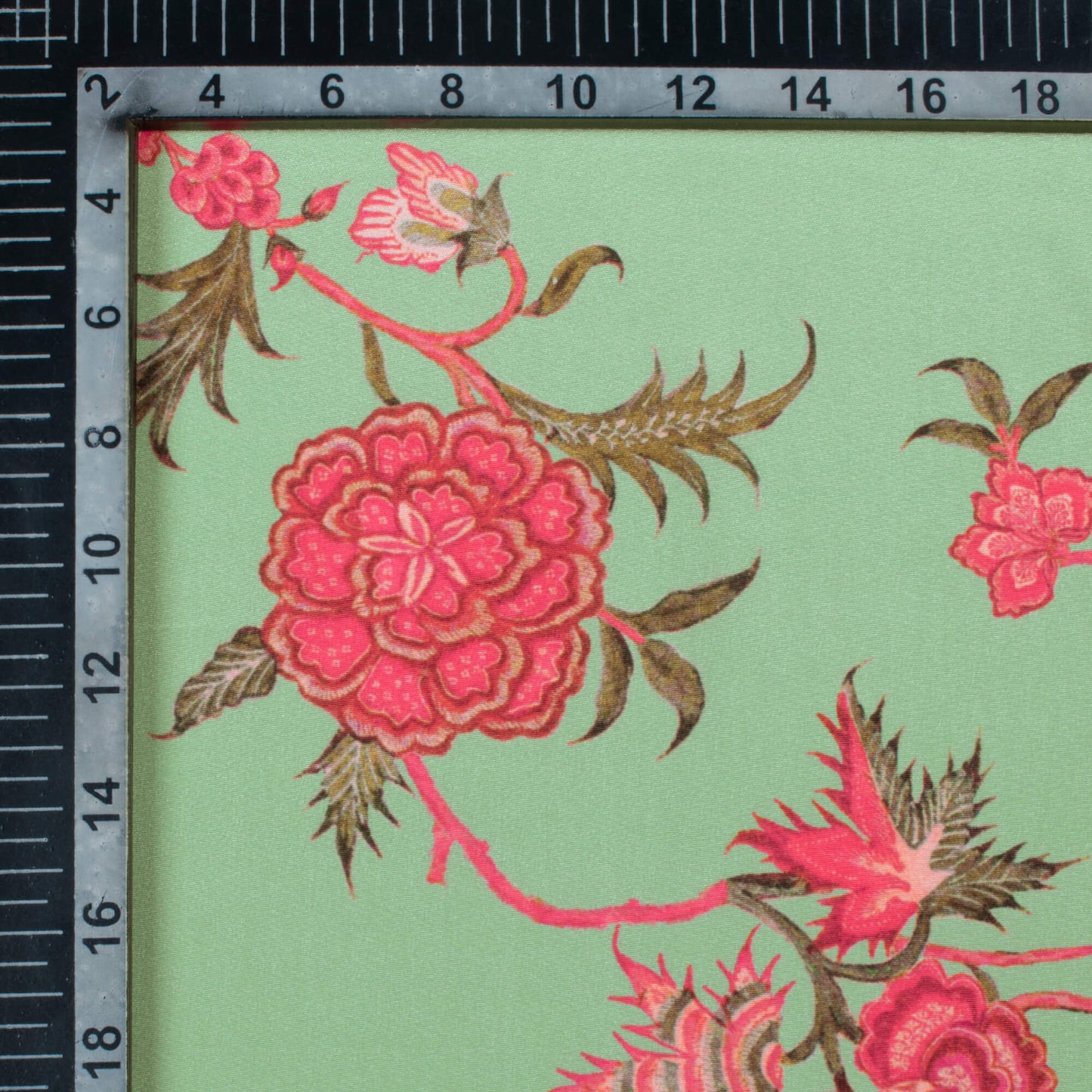 Pastel Green And Magenta Pink Floral Pattern Digital Print Crepe Silk Fabric