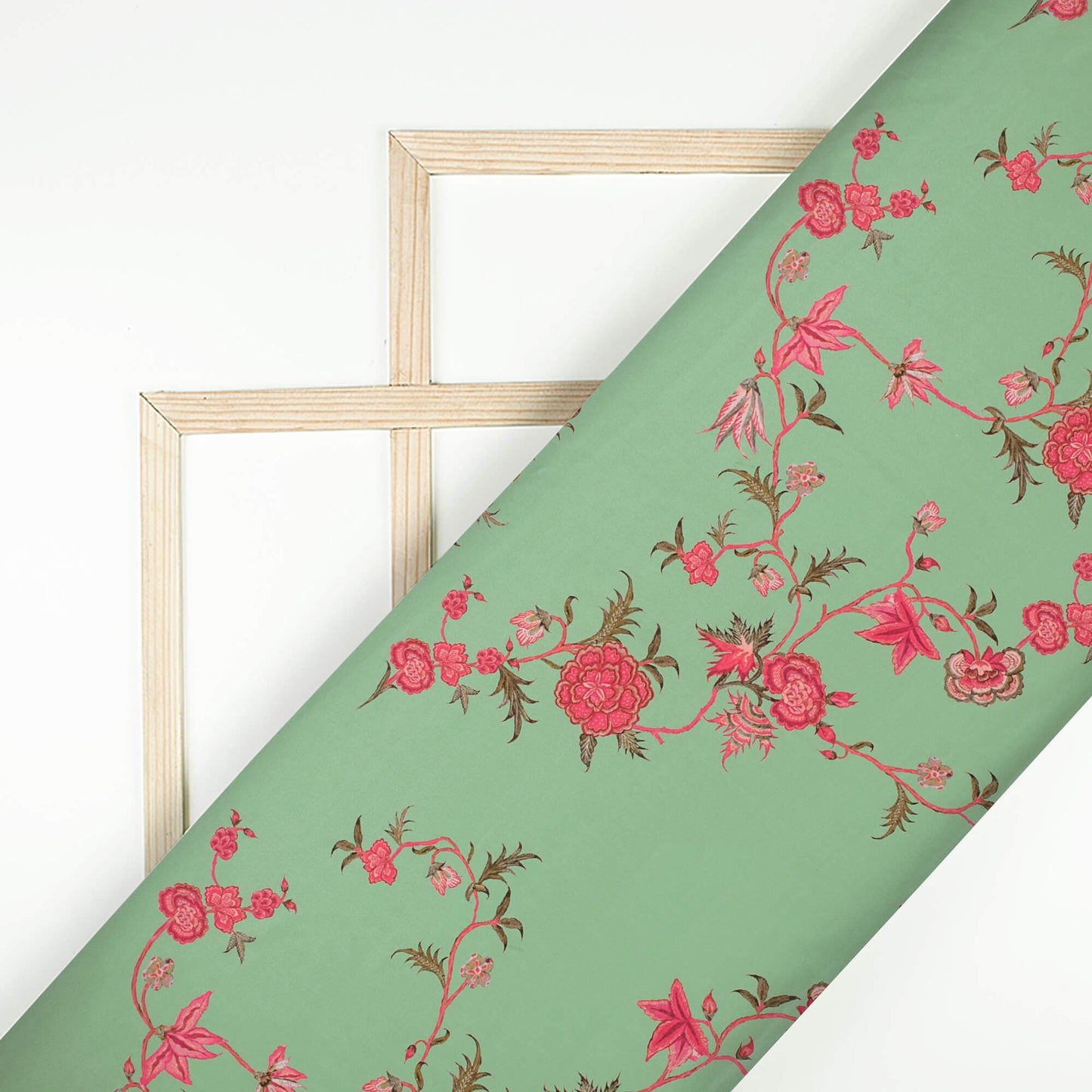 Pastel Green And Magenta Pink Floral Pattern Digital Print Crepe Silk Fabric