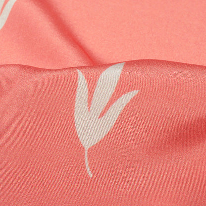 Coral Pink And White Leaf Pattern Digital Print Crepe Silk Fabric