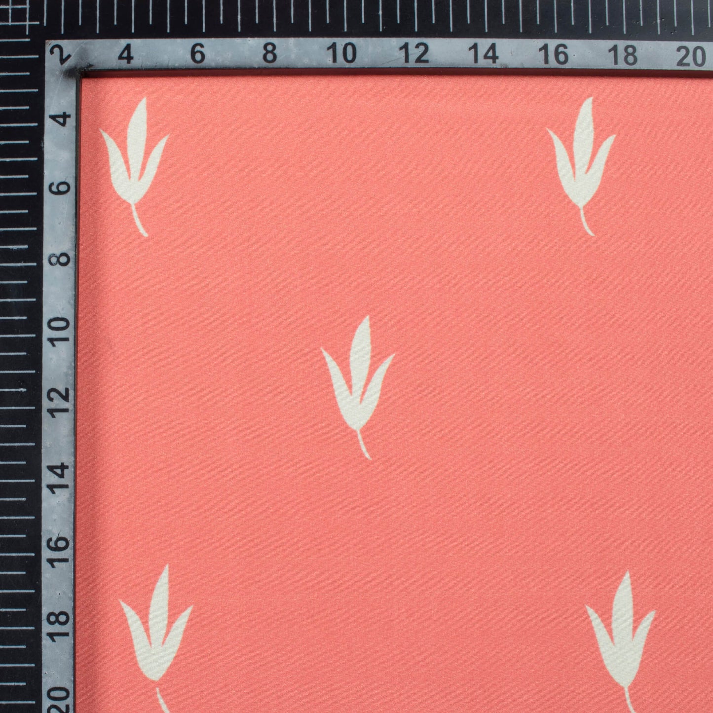 Coral Pink And White Leaf Pattern Digital Print Crepe Silk Fabric
